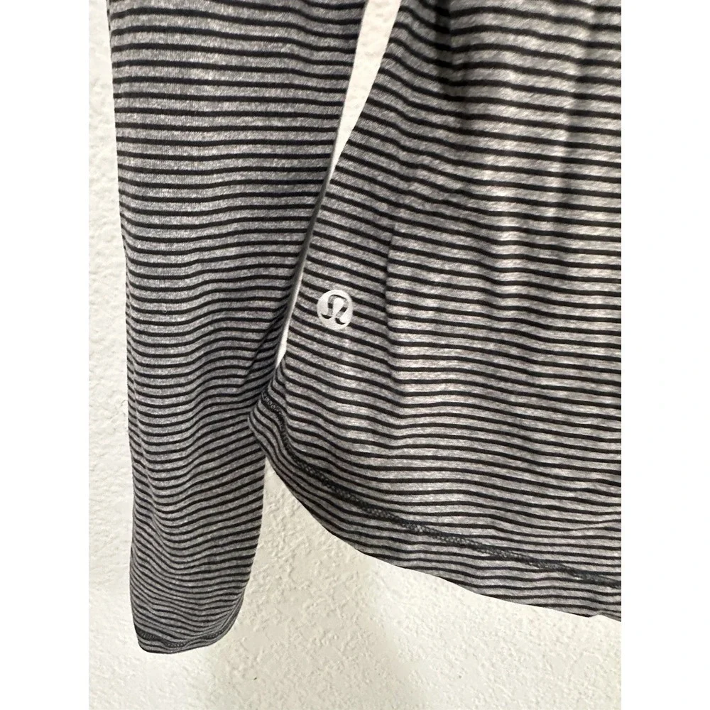 Lululemon  Sunset Salutation Long Sleeve Top Gray Stripe Faux Wrap V Neck